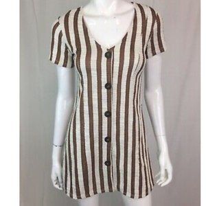 Zara Brown/Tan and White Striped Button Down Dress